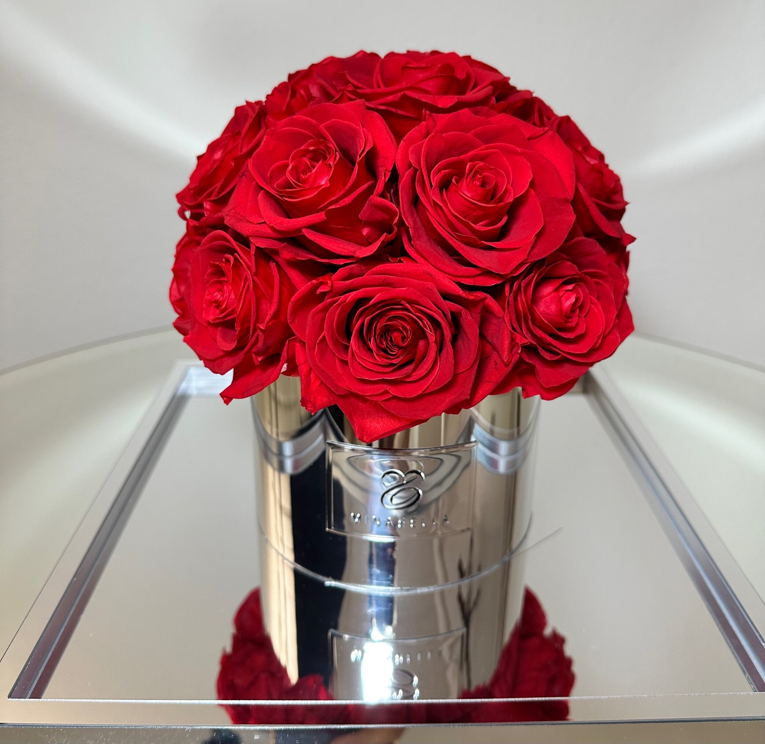 Dome Arrangement Chrome Box- 20 Roses
